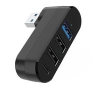 Hub USB a 4 porte girevole a 90°/180° con 3 porte USB 3.0 e 1 porta USB C di alimentazione/dati, adattatore splitter USB ad alta velocità per laptop, auto, PS5, MacBook, PC e altro ancora, prolunga