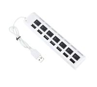 Hub USB A 7 Porte Hub Adattatore USB 2.0 LED Presa Multiporta Ad Alta Velocità Interruttore ON/OFF Alimentato Splitter Porta Di Ricarica Cassaforte Veloce(7Ports LED White)