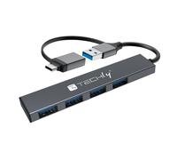 Techly 621925 Hub USB-A USB-C™ 3.2 a 4 Porte USB-A Slim in Metallo Grigio