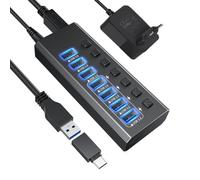 Hub USB Active 3.0, distributore USB a 7 porte e 1 ricarica intelligente con 5 V/3 A, splitter con interruttore individuale e cavo da 1,2 m per PC/laptop