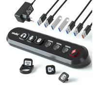 Hub USB alimentato a 7 porte (6 SuperSpeed+1 ricarica rapida) con interruttore icona illuminata intercambiabile e adattatore 12V/3A per Windows