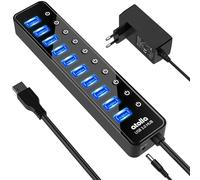Hub USB alimentato, atolla Hub USB 3.0 Multipresa a 10 porte con interruttori e LED di alimentazione individuali Adattatore 12 V/2.5 A per tastiera, mouse, stampante, driver duri, ecc.