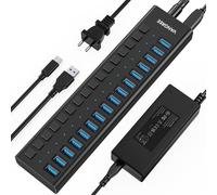 Hub USB alimentato da 10 Gbps, hub USB 3.2 a 16 porte da 96 W, interruttori di accensione/spegnimento individuali, adattatore di alimentazione 12 V/8 A, splitter USB 3.2 per laptop, PC, computer.