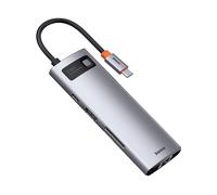 BASEUS METAL USB HUB GLEAM SERIES 8-IN-1 Multifunzionale HUB DOCKING STATION TYPE-C Grigio compatibile con laptop /MACOS/Android/Samsung /HP/Lenovo/Dell)