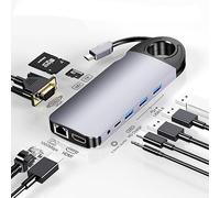Hub USB C 10 in 1 adattatore multiporta USB C per tipo C+HDMI+VG RJ45 porte USB, slot per schede SD/TF, ricarica rapida 100W, compatibile con MacBook Pro Air, laptop, proiettore