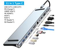 Hub USB C 11/12-in-1 Tipo C, Adattatore Multiporta 3.0 con Splitter, 4K RJ45 SD/TF VGA HDMI-compatibile per Laptop, MacBook, iPad, Xiaomi