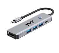 Hub USB C 5 in 1, adattatore multiporta HDMI 4K60Hz con interruttore di spegnimento dello schermo, 5Gbps USB3.0, usb2.0 e PD 100W per MacBook Air/Pro, iPad, HP, Dell, Surface Book (Hub 5 in 1 con