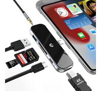 Hub USB C 6 in 1, adattatore multiporta USB con USB 3.0, 4 K, slot per schede SD/TF, ricarica PD, audio da 3,5 mm, compatibile con Apple/Surface/Dell/Lenovo/Samsung e Surface