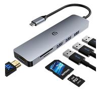 Hub USB C 6 in 1, hub multiporta Tiergrade con uscita HDMI 4K, 3 porte USB-A con trasferimento dati da 5 Gbps, dock USB C per MacBook Pro/Air e altri laptop di tipo C