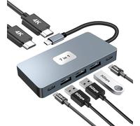 Hub USB C, 7 in 1 Docking Station USB C 2 * 4K@30Hz HDMI PD 100W Charge,3*USB 3.0 5Gbps Multi Data Ports Dock USB-C, Multiport Adattatore per PC/MacBook/iPad/Surface/DELL/HP/Steam Deck/iPhone/Samsung
