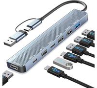 Hub USB C 7 in 1, USB Hub 3.0 multiporta adattatore con U-S-B 3.0, U-S-B 2.0, splitter USB, hub USB tipo C per MacBook Air/Pro, Galaxy, iPad, Windows, laptop, desktop, PS4/PS5