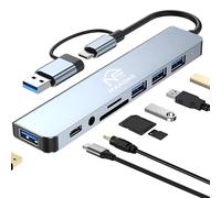 Hub USB C 8 in 1, adattatore USB C con 3 USB 3.0 + 1 tipo C, ricarica PD 100 W, audio 3,5 mm, SD/TF, USB C Hub Multiporta per laptop, compatibile con tablet, MacBook Air/Pro, iPad, iPhone Android NF8