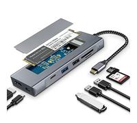 Hub USB C 8 in 1 GKI con custodia SSD M.2 NVMe/SATA con 1 HDMI 4K, 1* USB C 3.1, USB 3.0, USB 2.0, SD/Micro SD Card Slots, 100W PD compatibile con porta USB C del computer.