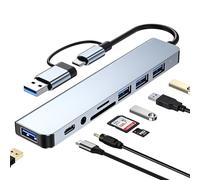 Hub USB C, 8 in 2, USB Hub 3.0, adattatore multiporta con lettore di schede SD/TF, porte US-B 3.0 e 2.0, connettore USB C, 3,5 mm, connettori audio da 3,5 mm, distributore USB compatibile con MacBook