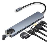 Hub USB-C a 8 porte con USB, UBC PD, HDMI, RJ45, scheda di memoria Grey