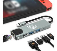 Hub USB C, adattatore Ethernet HDMI docking station per Nintendo Switch/Switch OLED/MacBook/iPad/iPhone/telefono Android/laptop, adattatore TV multiporta portatile 5 in1 accessori elettronici Samsung