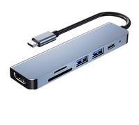 Hub USB C,Adattatore multi-porta USB C per MacBook Pro,6-in-1 USB C a HDMI Hub compatibile con computer portatili e altri dispositivi di tipo C(4K HDMI USB3.0 SD/TF Card Reader 87W PD) blue