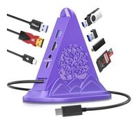 Hub USB C, adattatore multiporta 8 in 1 con HDMI 4K, PD 100W, USB-Ax3 e USB-Cx1 da 5 Gbps, lettore di schede SD/TF, hub di gioco RGB, accessorio da scrivania viola scuro per donne, compatibile con