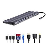 Hub USB C, adattatore multiporta tipo C 10 in 1, 4K HDMI, VGA, RJ45 Gigabit Ethernet, ricarica rapida di tipo C, 3 USB 3.0, audio da 3,5 mm, lettore di schede SD/TF per MacBook Pro, iPad Pro, Mac,