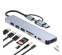 Hub USB C, adattatore multiporta USB 8 in 2 con USB 3.0, 3 x USB 2.0, lettore di schede SD/TF, porta audio da 3,5 mm Adattatore USB per MacBook Air/Pro, laptop, computer, iMac, iPad