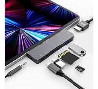 HUB USB C adattatore per iPad Pro M4 M2 M1 2024-2018,iPad Air 4/5,iPad Mini 6,7in1 Hub con 4K HDMI,PD 60W,3.5mm Jack,USB3.0 5Gbps,lettore di schede SD/Micro SD, adattatore per MacBook Pro/Air