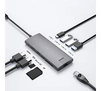 Hub USB C, adattatore USB C 9 in 1 con HDMI 4K, porta Ethernet RJ45 Gigabit, Mini DP DisplayPort, 3 porte USB 3.0, lettore di schede SD/Micro SD, PD di tipo C, per MacBook PRO/Air, iPad PRO e altri