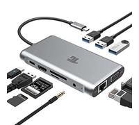 Hub USB C, adattatore USB C, adattatore Tiergrade 10 in 1 Thunderbolt 3 tipo C, 100 W PD 3.0 con HDMI 4K, Ethernet RJ45, porte USB 3.0, lettore di schede TF/SD, VGA, porta microfono audio