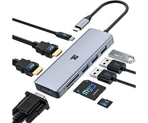 Hub USB C, adattatore USB C, Tiergrade 9 in 1 triplo display Collage Display Tipo C Adattatore con 2 4K HDMI, VGA, PD 3.0, USB 3.0 e TF/SD Card Reader per MacBook e computer portatili di tipo C