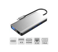 Hub USB-C Akashi ALTHUB9IN1TC 9 in 1 acciaio 4K HDMI VGA RJ-45 SD 100W