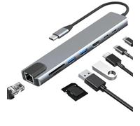 Hub USB C con adattatore Ethernet, 8 in 1 tipo C convertitore multiporta con 100 W PD, 4 K HDTV, USB 3.0/2.0, porta C, lettore di schede SD/TF per iPhone 15, MacBook, iPad, Samsung, superficie, ecc.