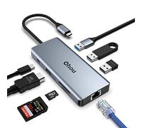 Hub USB C con Ethernet, adattatore USB C 8 in 1 a doppio monitor con HDMI 4K@30Hz, Ethernet, 2* USB 3.0, USB 2.0, 100W PD, SD/TF compatibile con laptop/PC/iPad/Superficie