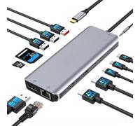 Hub USB C da tipo C a doppio adattatore HDMI con DP RJ45 USB 3 1 compatibile con docking station per laptop 4K60Hz 10 Gbps PD100W(13 in 1(2HDMI DP)