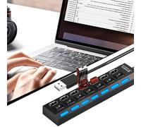 Hub USB C - Divisore Dati Multi-Porta,Adattatore USB Portatile Antiscivolo con Pulsante Individuale | Per Lavoro Da Remoto Configurazione Giochi Studio Viaggio Aula Spazio Co-Working Fotografia Video