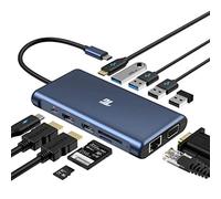 Hub USB C, Docking Station Tiergrade USB-C 12 in 1 triplo display portatile USB C Dock per MacBook e Windows con 2 HDMI VGA 100 W PD3.0 RJ45 Ethernet 4 porte TF/SD Card Reader