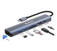 Hub USB C Ethernet 1000M, Wowssyo 7 in 1 Docking Station USB C, Multiporta USB C HDTV 4K, PD 100 W, 2 USB 3.0, SD/TF, Adattatore MacBook Air/Pro, Per Switch, PC e altri dispositivi di Tipo C