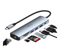Hub USB C Ethernet, KOZYC 7 in 1 Adattatore Multiport USB-C Hub a HDMI 4K 60Hz, 1Gbps Ethernet, 100W PD Ricarica, 2 Dati USB 3.0, porta della scheda SD/TF, compatibile con laptop, MacBook Pro, UHDTV