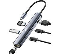 Hub USB C HDMI 4K 60Hz, dockstation 6 in 1, dock Ethernet, MacBook Pro adattatore iPad con LAN RJ45, 2 porte USB-C dati 100W PD, 2 USB 3.0, HDMI, per MacBook Air M1/M2, iPad Pro/Air, Surface Pro