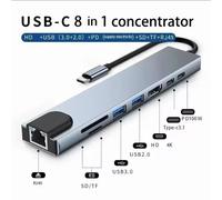 HUB USB-C HDMI 4K USB 3.0/2.0 LETTORE SCHEDE SD/TF ETHERNET 100W PD 8 IN 1