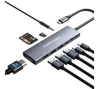 Hub USB C, HUBFINDER 9 in 1 da USB C a HDMI con 4K, alimentazione da 100 W, 3 porte USB 3.0 e USB-C 5 Gbps, lettore di schede SD/TF, jack per cuffie da 3,5 mm, per MacBook Air, MacBook Pro, iPad Pro