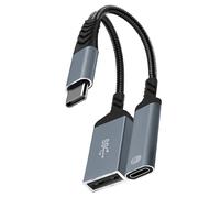 Hub USB C leggero con porta USB A 2.0 e alimentazione PD60W per smartphone tablet tipo C ad un cavo di ricarica intrecciato