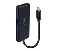 Hub USB-C Lindy 43358 Alluminio 3 Porte USB, HDMI 4K, Ethernet, Lettore SD/TF, 100W PD, Nero