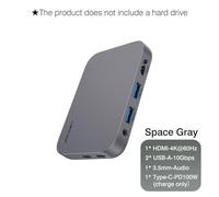 Hub USB C magnetico Docking station adattatore multiporta tipo C 4K HDMI M 2 Custodia SSD 10 Gbps PD100W M2 NVME SATA 5 in 1 compatibile con(Space Gray)