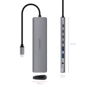 NANOCABLE 10.16.4608 - Hub USB-C 8 in 1, Convertitore USB-C 3.1 a 2xUSB-A 3.0 + 3xUSB-C 3.0 + USB-C PD + HDMI 4K@60Hz + Jack Audio 3.5 mm, Alluminio, Grigio, 18 cm