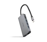 NANOCABLE 10.16.4609 - Hub USB-C 8 in 1, Convertitore USB-C 3.1 a 3xUSB-A 3.0 + HDMI 4K@60Hz + USB-C PD + RJ45 1Gbps + TF + SD, Alluminio, Grigio, 18 cm