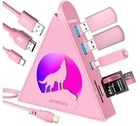 Hub USB C rosa, hub USB 8 in 1 con HDMI 4K, 100 W PD 5 Gbps USB-C, 3 USB-A 3.0, lettore di schede SD/TF, illuminazione RGB, adattatore multiporta USBC verticale per MacBook, iPhone16, XPS, Surface