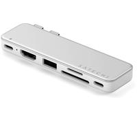 SATECHI Snap Hub USB-C 6 en 2 per MacBook Neo con Doppio Connettore Integrato, HDMI 4K@60Hz, Ricarica PD 45W, Lettori SD/microSD, USB-A e Porta USB-C 5Gbps - Argento