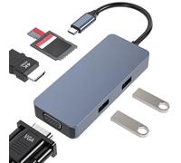 HUB USB C Tiergrade 6 in 1, adattatore da USB C a USB con lettore di schede 4K HDMI, VGA, SD e TF e 2 porte USB 2.0, dock USB C per MacBook Dell HP e altri laptop di tipo C