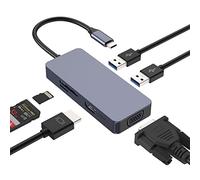 Hub USB C, Tymyp 6 in 1 USB C Hub con Uscita 4K HDMI, VGA, Lettore di Schede SD/TF, 2 USB 3.0, Adattatore USB C per MacBook Pro/Air Pad Pro Dell Surface Pro 8/7 e Altro Tipo C Dispositivo