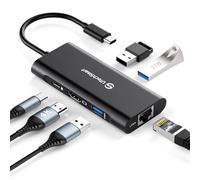 Hub USB C, UtechSmart 6 in 1 adattatore da USB C a HDMI con 1000M Ethernet, porta di ricarica PD 100W, adattatore a 3 porte USB 3.0 compatibile con MacBook Pro, Chromebook e dispositivi USB C (nero)