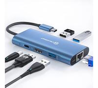 Hub USB C, UtechSmart 6 in 1 adattatore da USB C a HDMI con 1000M Ethernet, porta di ricarica PD 100W, adattatore a 3 porte USB 3.0 compatibile con MacBook Pro, Chromebook e dispositivi USB C (blu)